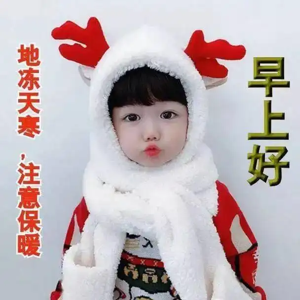 冬天可爱的早上好表情图片,天寒地冻牵挂始终,注意保暖平安是福
